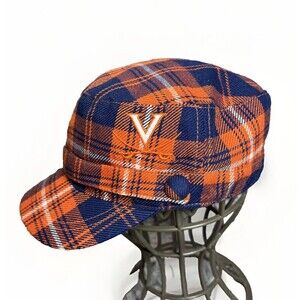 University of Virginia Cavaliers Newsboy Cabbie Hat NCAA Cap Plaid Orange Blue M